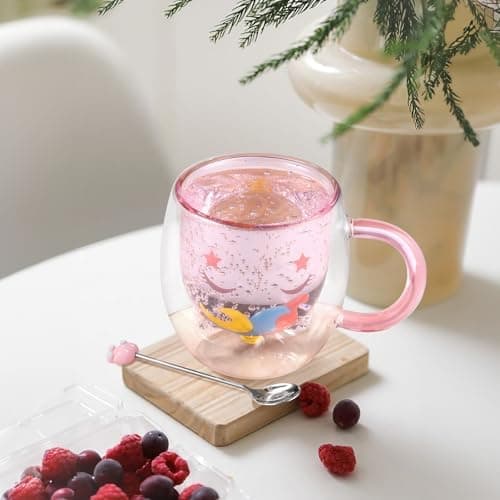 Ecooe Katzen Tasse Süße Doppelwandige Gläser Geburtstag Geschenke für Frauen