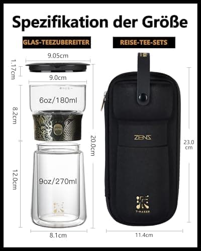 ZENS Modern Teekanne Glas mit Sieb für Teeliebhaber in Portable Tea Maker mit Isolierbecher