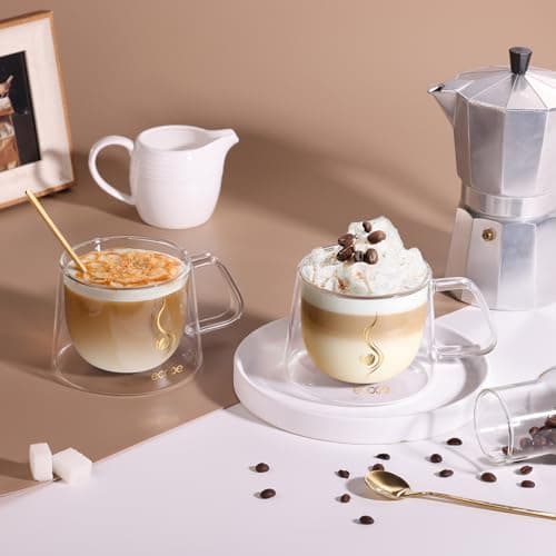 Ecoe Doppelwandige Kaffeegläser 350ml für Cappuccino und Tee, Borosilikatglas, Eis und Milch zu Hause und im Büro