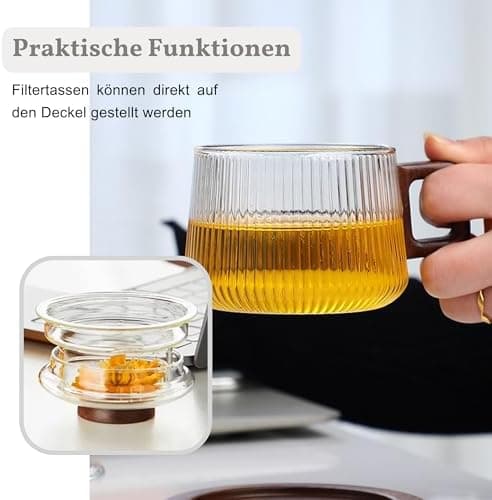 JanYoo Glas Teetasse mit Deckel und Sieb | Ideal für den Hausfrau | Für den Zuhause genossenen Tee | Transparent, 200ml,