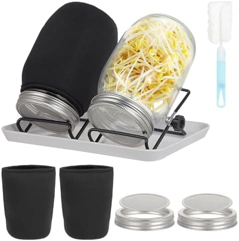 2 Stück Sprossenglas - Keimglas 32oz - Glasmaterial - Inklusive hochwertigem Edelstahl-Gitterdeckel, Ständer, Kunststoff