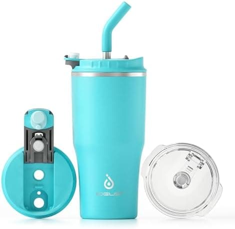 Ideaux Isolierbecher 14oz (420ml) | Doppelwandig | Eign. für Kaffee & Tee - Grün | Auslaufsicher | Reisebef. | Heiß & Ka