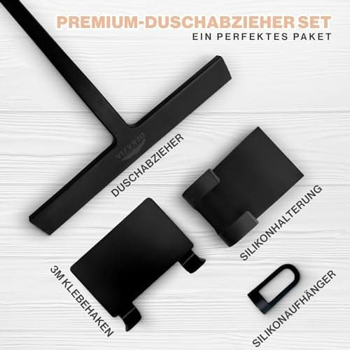 DEKAZIA® Duschabzieher Schwarz - Silikon Wasserabzieher für Dusche - Robust für Glas und Fliesen - Hochgewordene Abgießk