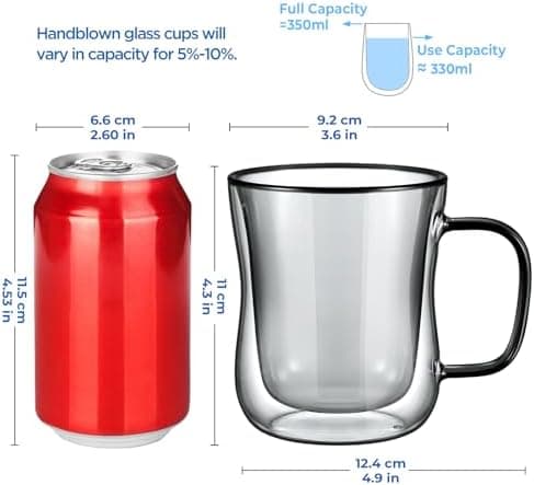 Ecooe Doppelwandige Kaffeetassen Glas 2er Set für Cappuccino und Tee Borosilikatglas