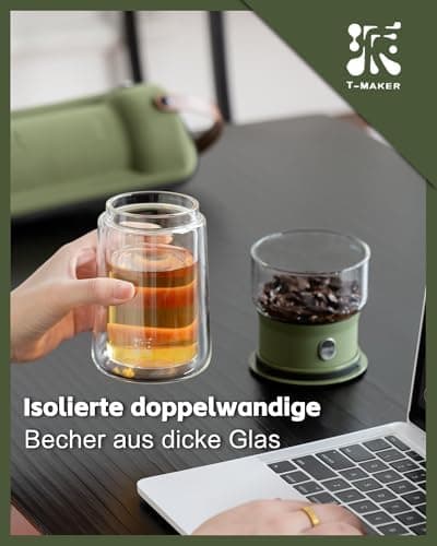 ZENS Modern Teekanne Glas mit Sieb für Teeliebhaber in Portable Tea Maker mit Isolierbecher