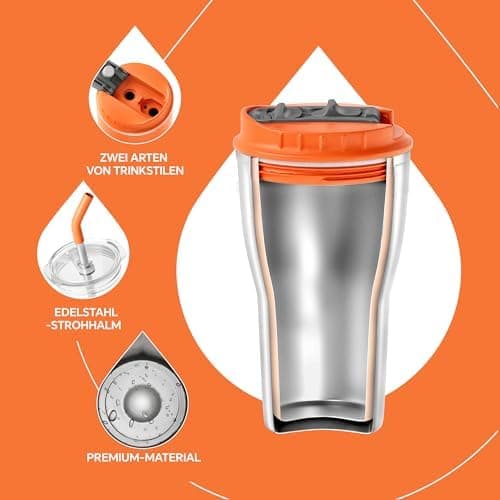 Ideaux Isolierbecher 14oz (420ml) | Doppelwandig | Eign. für Kaffee & Tee - Grün | Auslaufsicher | Reisebef. | Heiß & Ka