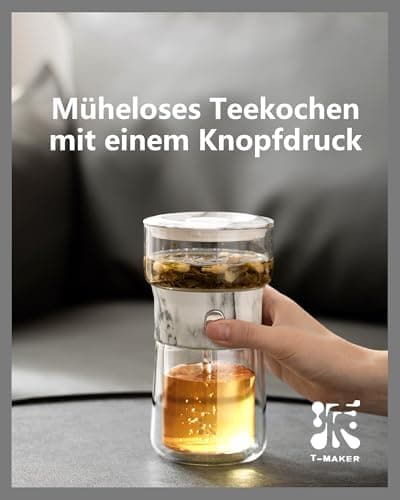 ZENS Modern Teekanne Glas mit Sieb für Teeliebhaber in Portable Tea Maker mit Isolierbecher