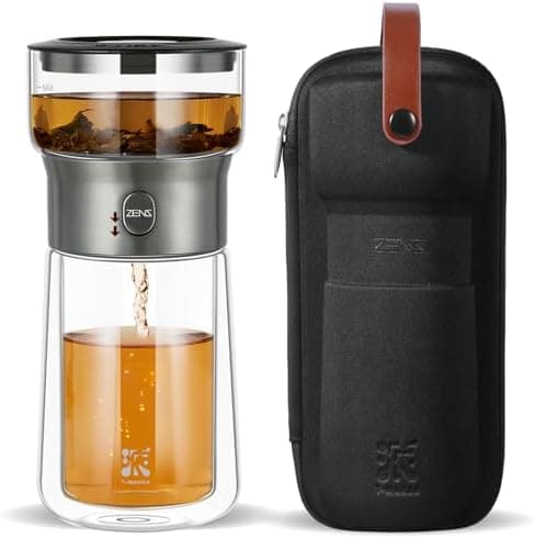 ZENS Modern Teekanne Glas mit Sieb für Teeliebhaber in Portable Tea Maker mit Isolierbecher