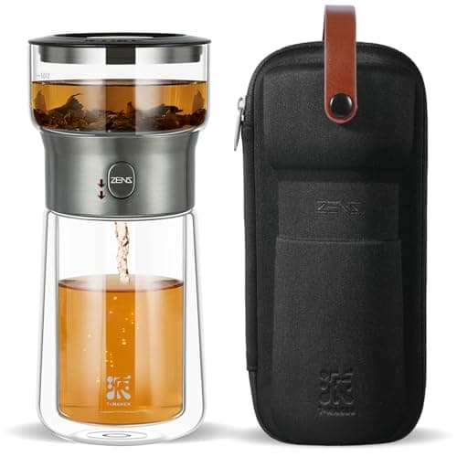 ZENS Modern Teekanne Glas mit Sieb für Teeliebhaber in Portable Tea Maker mit Isolierbecher
