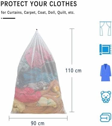 3 Stück Wäschenetz für Waschmaschine - Wäschebeutel 40cm - 60cm, 3 Verschiedene Größen, Kordelstopper, Wiederverwendbar