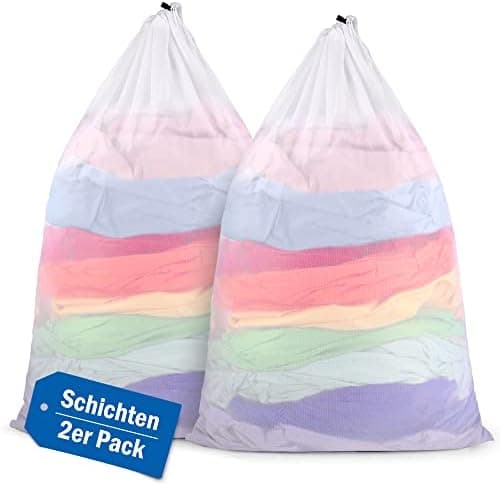 Ecoe groß Wäschesack für Waschmaschine, ideal für Schulanfang und Wohnung, XXL Netz mit Kordelstopper, 60x90cm