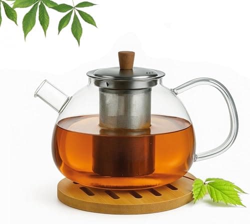 Teekanne aus Borosilikatglas mit Edelstahl-Sieb für Dobin - 1,5 Liter - Tropffrei, Hitzebeständig, Spülmaschinenfest
