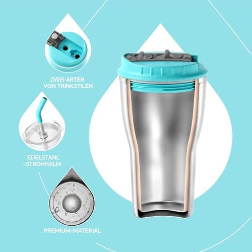 Ideaux Isolierbecher 14oz (420ml) | Doppelwandig | Eign. für Kaffee & Tee - Grün | Auslaufsicher | Reisebef. | Heiß & Ka