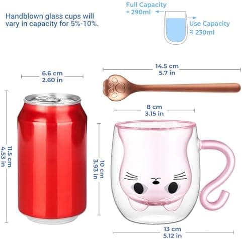 Ecooe Katzen Tasse Süße Doppelwandige Gläser Geburtstag Geschenke für Frauen
