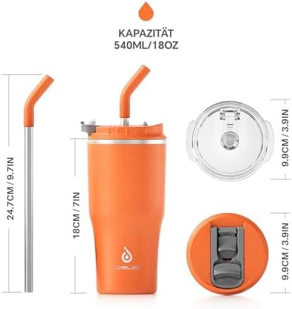 Ideaux Isolierbecher 14oz (420ml) | Doppelwandig | Eign. für Kaffee & Tee - Grün | Auslaufsicher | Reisebef. | Heiß & Ka