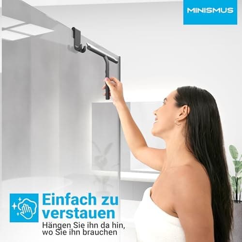 Minismus Silikon Duschabzieher Schwarz 28cm - Makellose Oberflächen, Kein Bohren erforderlich, Glas & FensterHalterung i