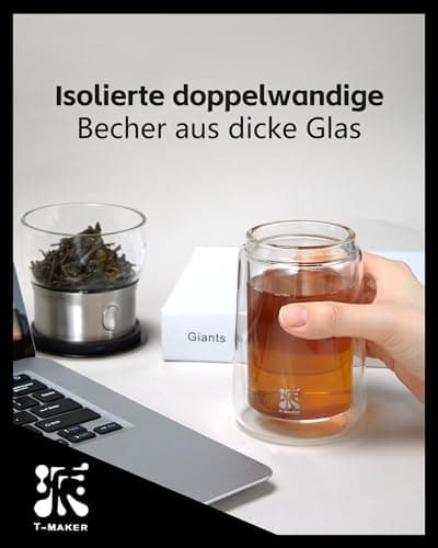 ZENS Modern Teekanne Glas mit Sieb für Teeliebhaber in Portable Tea Maker mit Isolierbecher