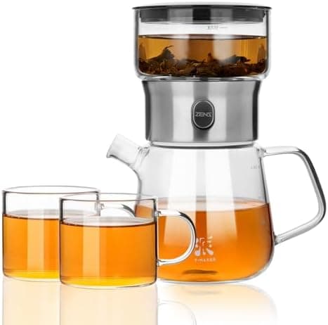 ZENS Modern Teekanne Glas mit Sieb für Teeliebhaber in Portable Tea Maker mit Isolierbecher
