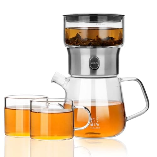 ZENS Modern Teekanne Glas mit Sieb für Teeliebhaber in Portable Tea Maker mit Isolierbecher