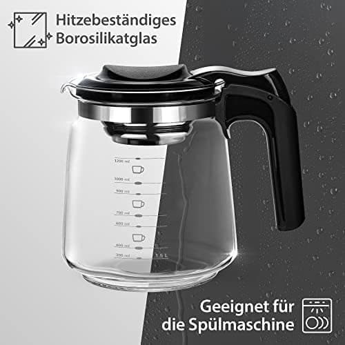 T24 Glas Teekanne mit Hitzebeständigem Edelstahl Filter für Losen Tee - 1250ml - Überhitzungsschutz und Siebeingebaust