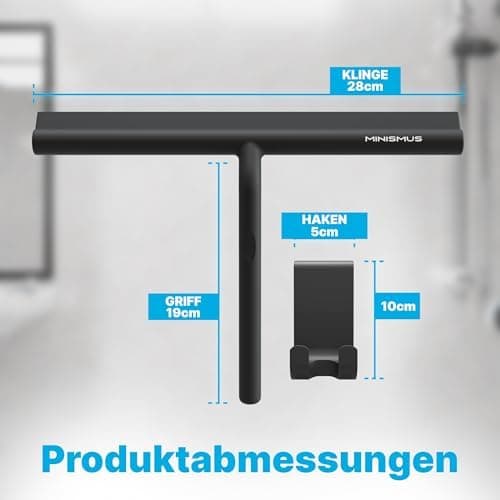 Minismus Silikon Duschabzieher Schwarz 28cm - Makellose Oberflächen, Kein Bohren erforderlich, Glas & FensterHalterung i