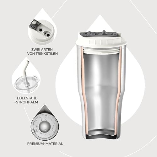 Ideaux Isolierbecher 14oz (420ml) | Doppelwandig | Eign. für Kaffee & Tee - Grün | Auslaufsicher | Reisebef. | Heiß & Ka
