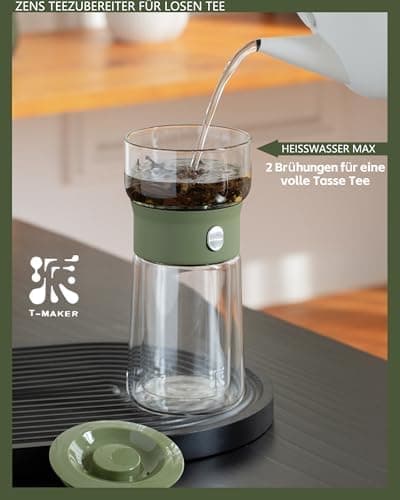 ZENS Modern Teekanne Glas mit Sieb für Teeliebhaber in Portable Tea Maker mit Isolierbecher