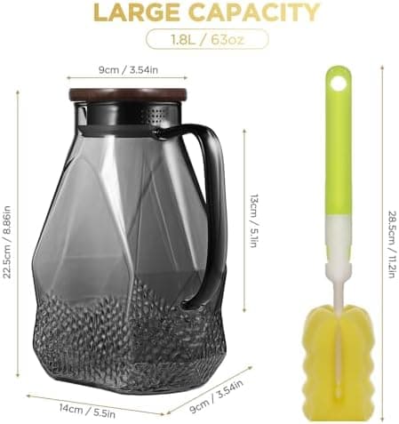 Eeco Glaskaraffe 1,5 Liter Edelstahldeckel Karaffe, ideal für Heißes und Kaltes Wasser, Getränke Büchse, Saft, Milch, Te