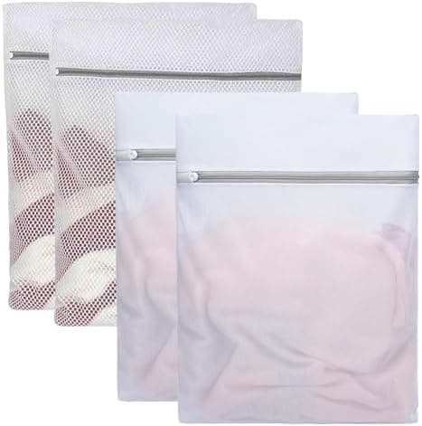 4 Stück Groß 50x60cm Wäschenetz für Waschmaschine, 2 Arten Maschen, Feinwäsche- und Unterwäschebeutel mit Reißverschluss