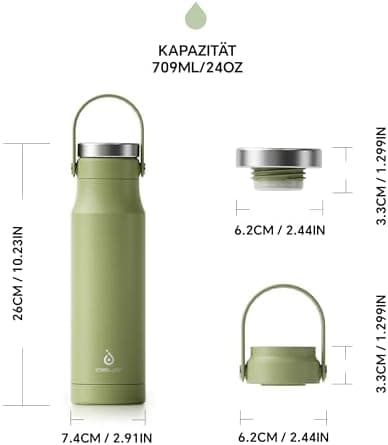 Ideaux Isolierbecher 14oz (420ml) | Doppelwandig | Eign. für Kaffee & Tee - Grün | Auslaufsicher | Reisebef. | Heiß & Ka