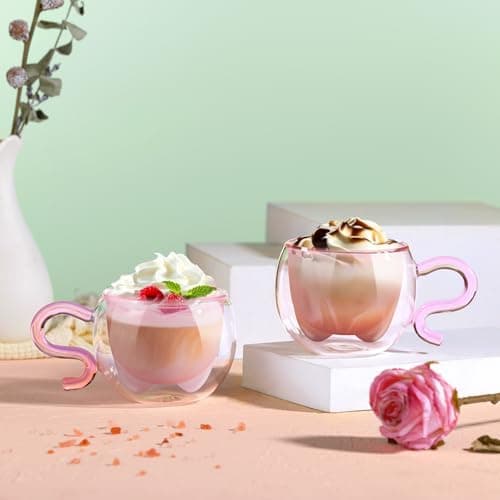 Ecooe Katzen Tasse Süße Doppelwandige Gläser Geburtstag Geschenke für Frauen