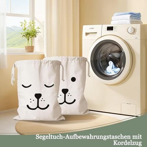 2 Stück Baumwoll Wäschesack mit Kordelzug, 60 X 50cm Großer Wäschebeutel für Schmutzwäsche, Aufbewahrungsbeutel für Kle