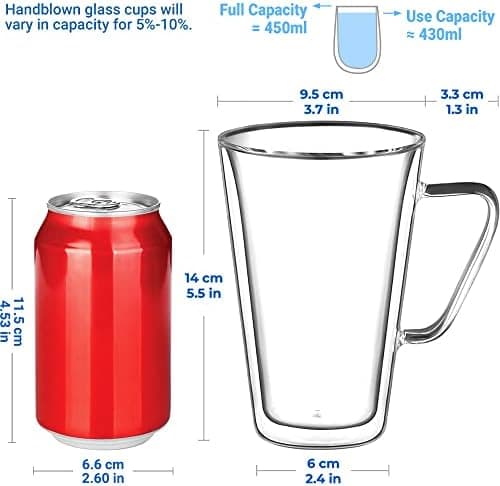 Ecooe Doppelwandige Kaffeetassen Glas 2er Set für Cappuccino und Tee Borosilikatglas