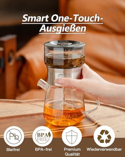 ZENS Modern Teekanne Glas mit Sieb für Teeliebhaber in Portable Tea Maker mit Isolierbecher