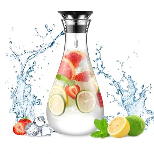 Eeco Glaskaraffe 1,5 Liter Edelstahldeckel Karaffe, ideal für Heißes und Kaltes Wasser, Getränke Büchse, Saft, Milch, Te