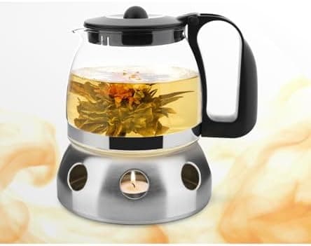 T24 Glas Teekanne mit Hitzebeständigem Edelstahl Filter für Losen Tee - 1250ml - Überhitzungsschutz und Siebeingebaust