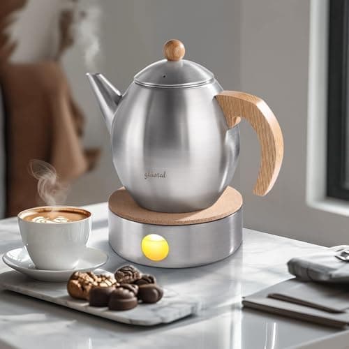 Glastal Schwarzes Teekännchen 1500ml Edelstahl Sieb Borosilicatglas geeignet für Teewärmertop