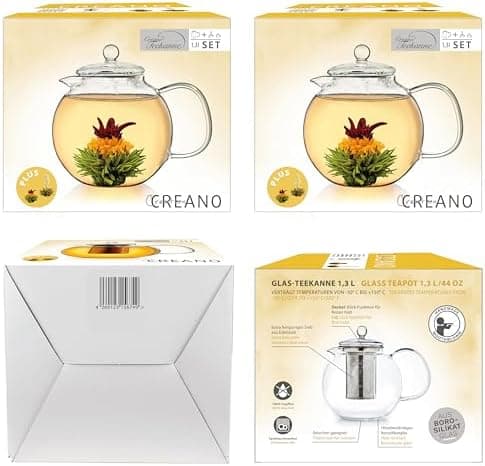 Teekanne Glas Creano 1,2l - 2 Teeblumen - Tropffrei - Gastro-Geschenk