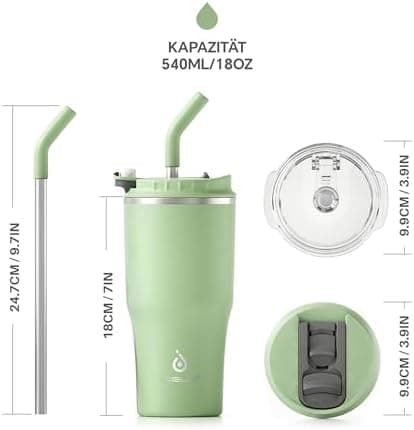 Ideaux Isolierbecher 14oz (420ml) | Doppelwandig | Eign. für Kaffee & Tee - Grün | Auslaufsicher | Reisebef. | Heiß & Ka