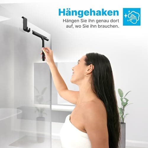 Minismus Silikon Duschabzieher Schwarz 28cm - Makellose Oberflächen, Kein Bohren erforderlich, Glas & FensterHalterung i