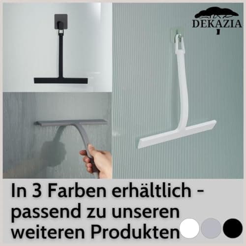 DEKAZIA® Duschabzieher Schwarz - Silikon Wasserabzieher für Dusche - Robust für Glas und Fliesen - Hochgewordene Abgießk