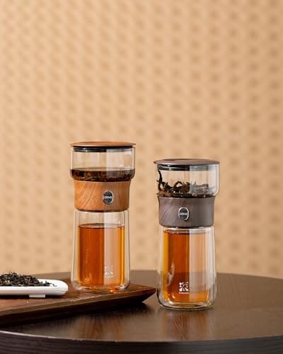 ZENS Modern Teekanne Glas mit Sieb für Teeliebhaber in Portable Tea Maker mit Isolierbecher