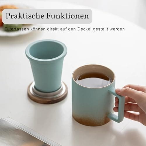 JanYoo Keramik Teetasse mit Deckel und Sieb für Teeliebhaber, 300ml Blooming Tea Geschenke