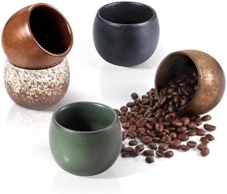 EcoeEspressotassen Dickwandig Porzellan 5er Set 50ml, Handgefertigte Keramik Kaffeetassen für Damen und Herren, ideale W