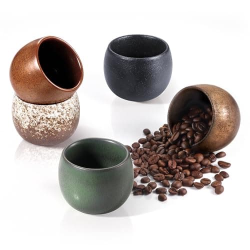 EcoeEspressotassen Dickwandig Porzellan 5er Set 50ml, Handgefertigte Keramik Kaffeetassen für Damen und Herren, ideale W