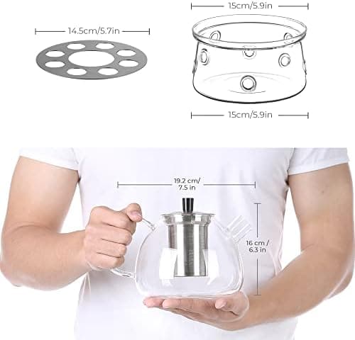 Ecooe 1,5L Teekanne Glas mit Stövchen und Teewärmer Edelstahl für Relaxen im Zuhause und beim Tee genießen