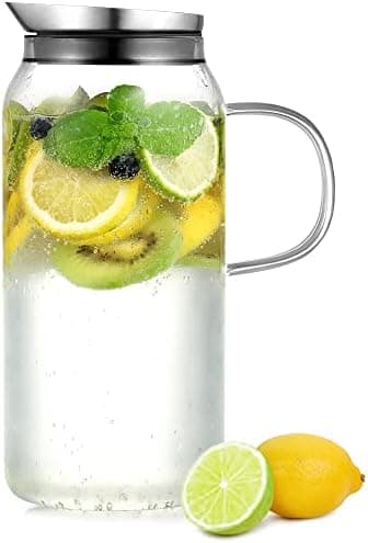 Eeco Glaskaraffe 1,5 Liter Edelstahldeckel Karaffe, ideal für Heißes und Kaltes Wasser, Getränke Büchse, Saft, Milch, Te