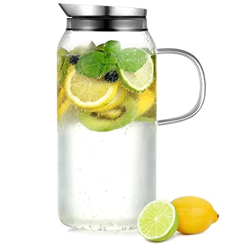 Eeco Glaskaraffe 1,5 Liter Edelstahldeckel Karaffe, ideal für Heißes und Kaltes Wasser, Getränke Büchse, Saft, Milch, Te