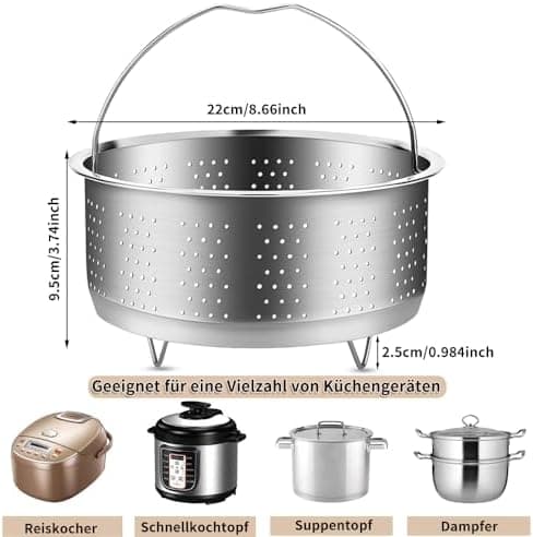 Dampfgarer Einsatz Edelstahl 304 für Töpfe - Dünstet dein Gemüse und Früchte schnell und lecker, 22 cm
