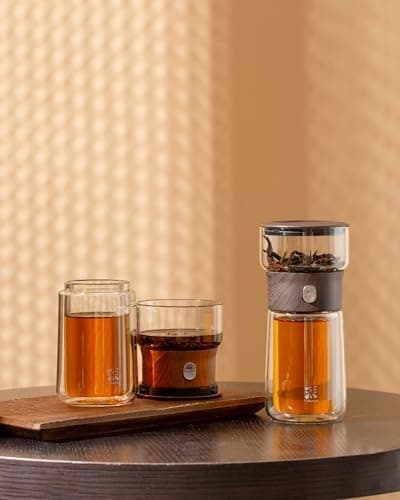 ZENS Modern Teekanne Glas mit Sieb für Teeliebhaber in Portable Tea Maker mit Isolierbecher